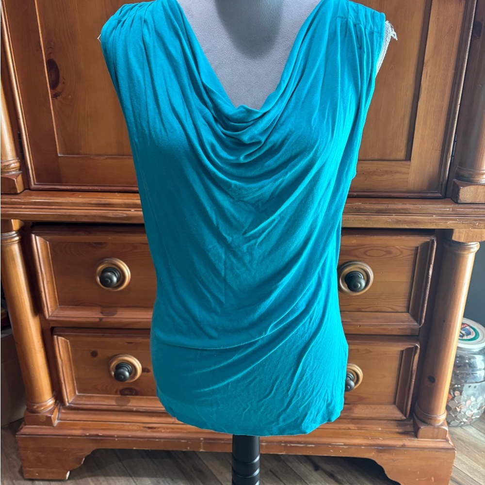 Talbots Teal Sleeveless Cowl Neck Blouse, Sz S